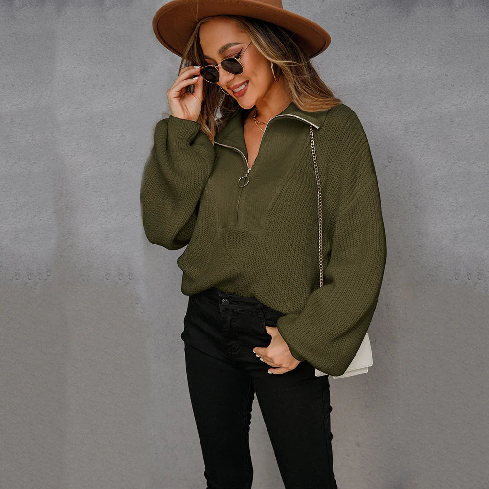 Arlette | Pull à col montant zippé en maille avec motifs floraux pour femme