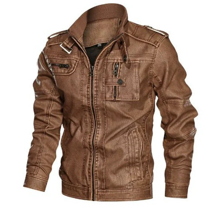 Dimitri – Veste Homme Slim Fit Look Cuir avec Col Montant, Fermeture Éclair et Multiples Poches Style Militaire