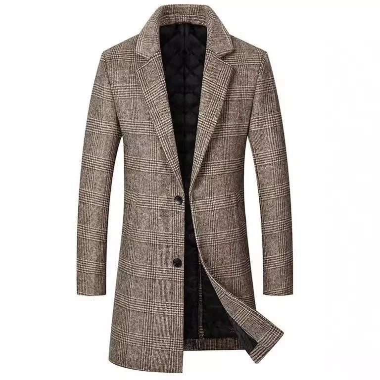 Edouard | Overcoat Homme Regular Fit en Laine Mélangée à Carreaux avec Doublure Matelassée et Col Revers