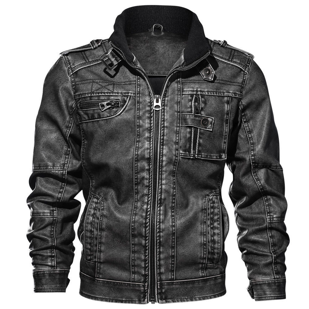 Dimitri – Veste Homme Slim Fit Look Cuir avec Col Montant, Fermeture Éclair et Multiples Poches Style Militaire