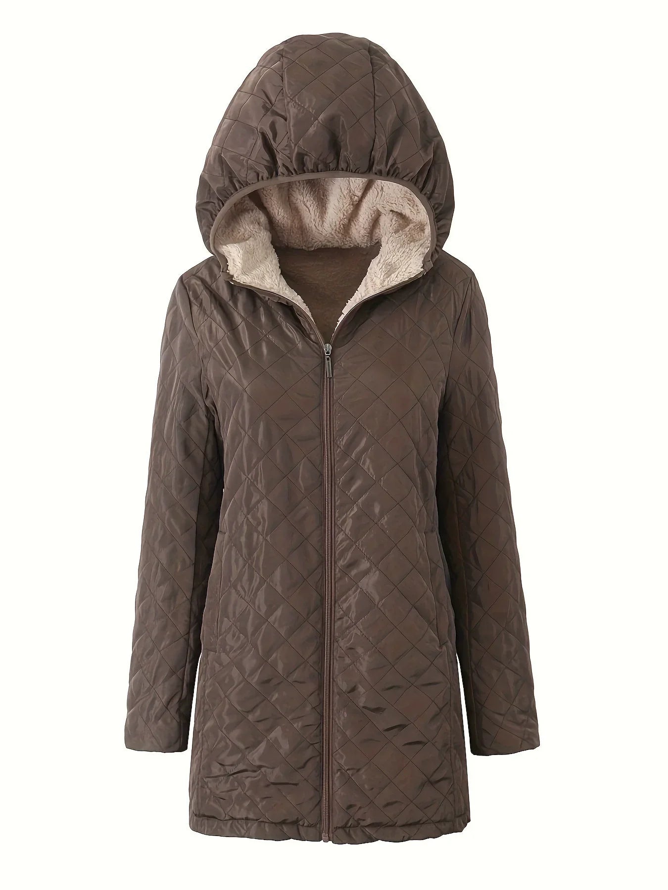 Francine | Veste Femme Matelassée Mi-Longue à Capuche Doublure Polaire Relaxed Fit
