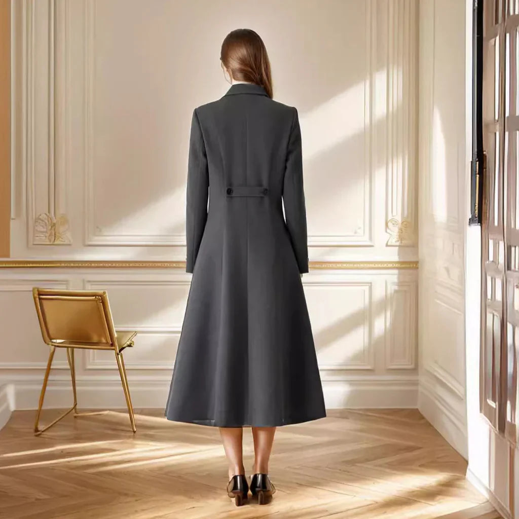 Floriane | Manteau Long Femme Laine Mélangée Cintré Double Boutonnage Col Classique
