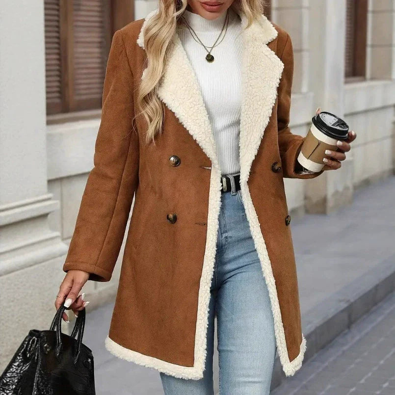Frédérique | Manteau Femme Mi-Long Laine Mélangée Doublure Douce Boutonnage Double