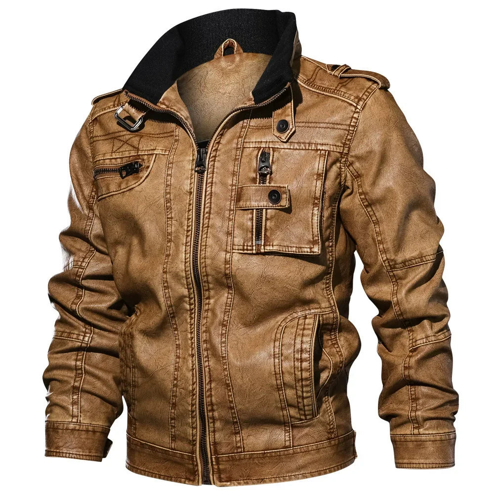 Dimitri – Veste Homme Slim Fit Look Cuir avec Col Montant, Fermeture Éclair et Multiples Poches Style Militaire