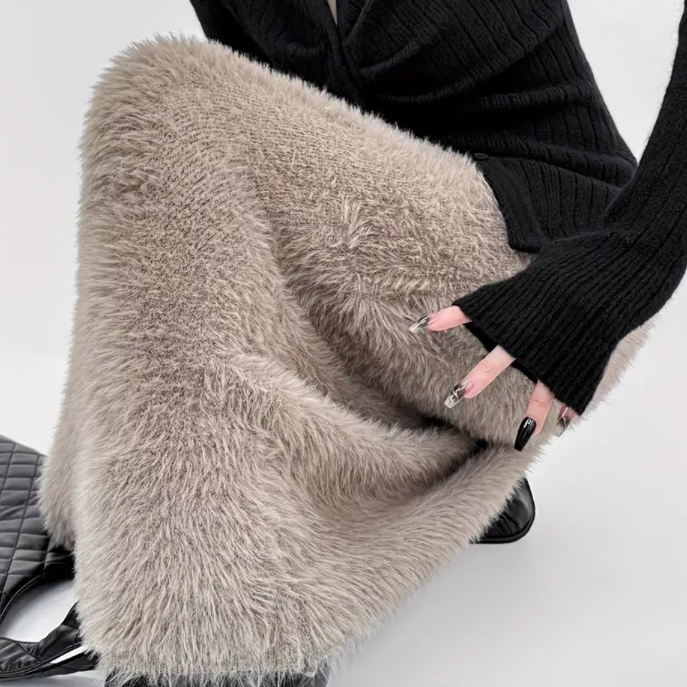 Sabine | Jupe Longue Femme Taille Haute en Teddy Doux Uni, Style Maxi Élégant et Confortable