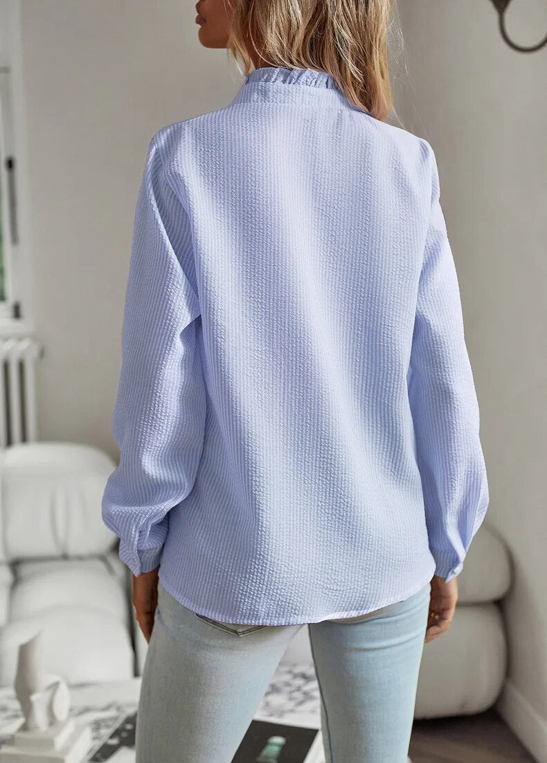 Aristelle | Blouse Femme Boutonnée Manches Longues Détails Volants Casual Bureau