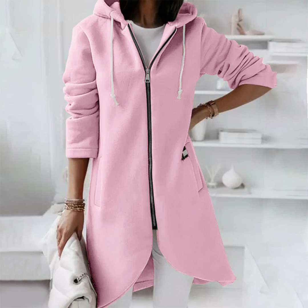 Audeline | Long Hoodie Zippé Femme avec Cordon | Confort & Style pour l’Hiver