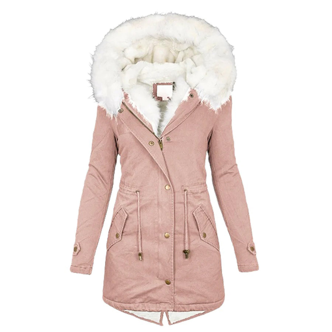 Calixte | Parka Femme Longue d’Hiver avec Capuche en Fourrure, Fermeture Éclair et Taille à Cordon