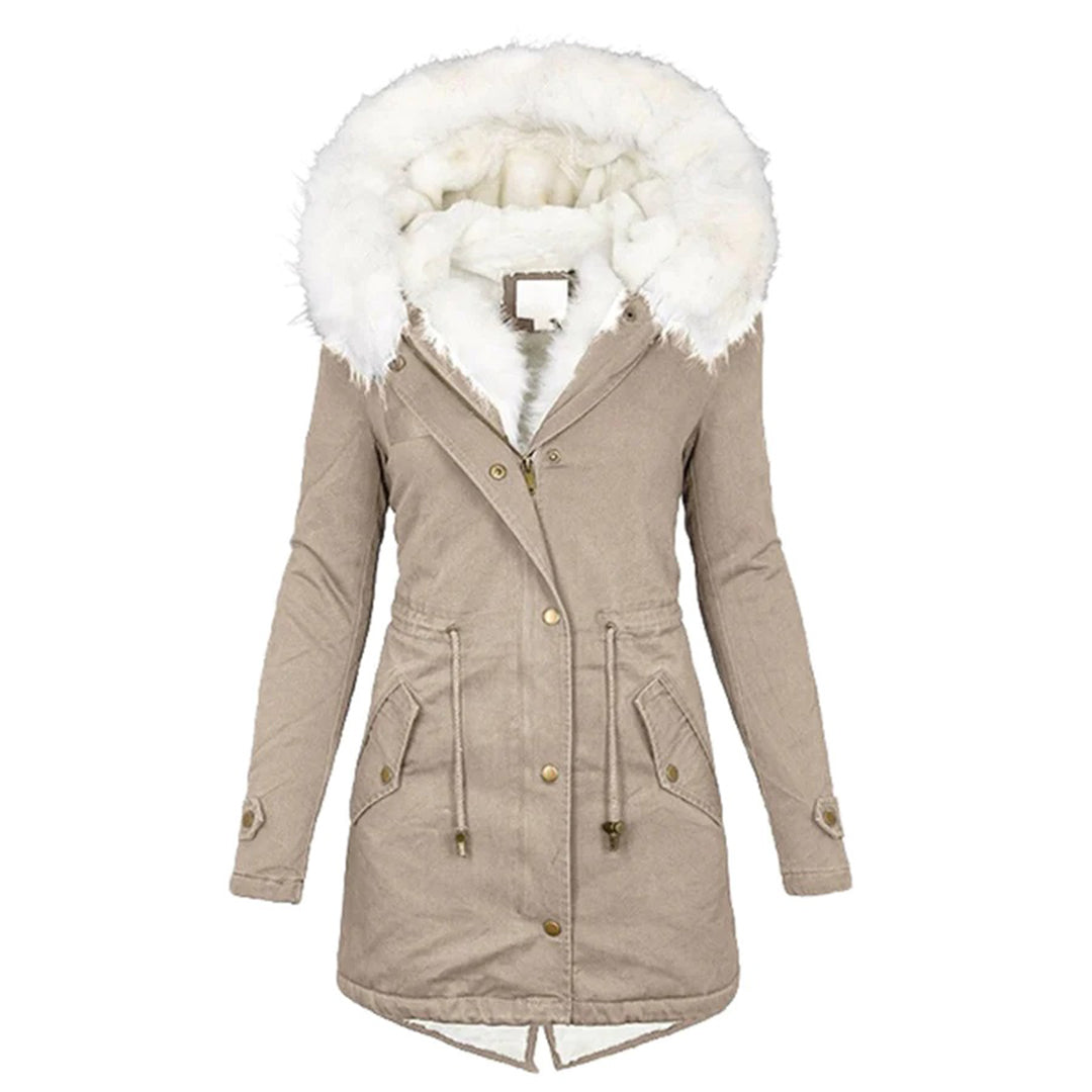 Calixte | Parka Femme Longue d’Hiver avec Capuche en Fourrure, Fermeture Éclair et Taille à Cordon
