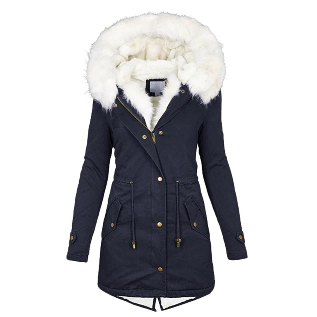 Calixte | Parka Femme Longue d’Hiver avec Capuche en Fourrure, Fermeture Éclair et Taille à Cordon