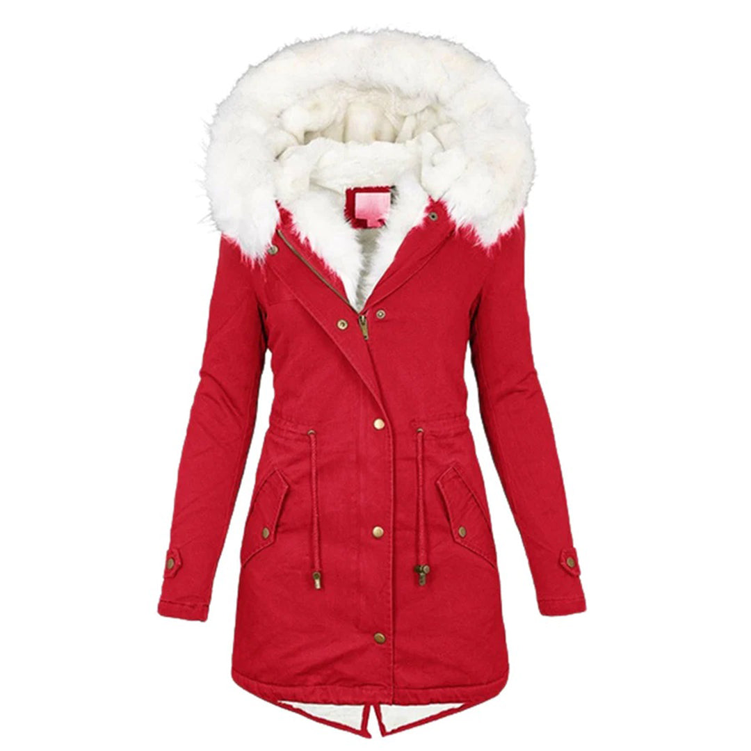 Calixte | Parka Femme Longue d’Hiver avec Capuche en Fourrure, Fermeture Éclair et Taille à Cordon