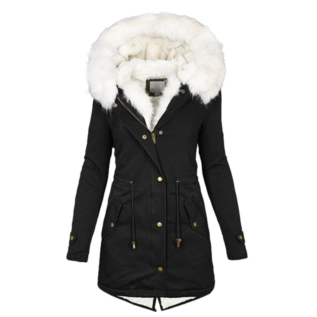 Calixte | Parka Femme Longue d’Hiver avec Capuche en Fourrure, Fermeture Éclair et Taille à Cordon