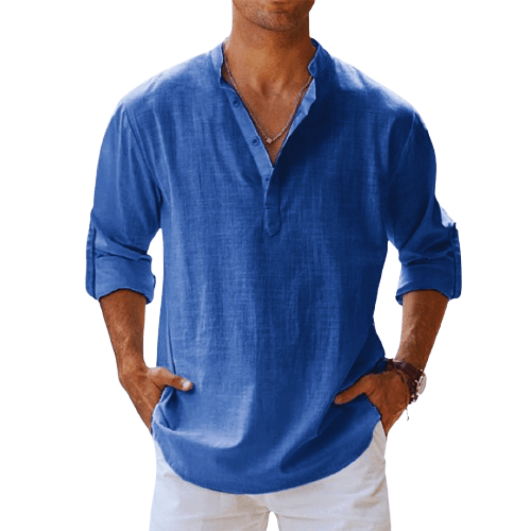 Montague | Chemise Henley Homme Lin Mélangé – Manches Longues Boutonnées – Style Décontracté Été