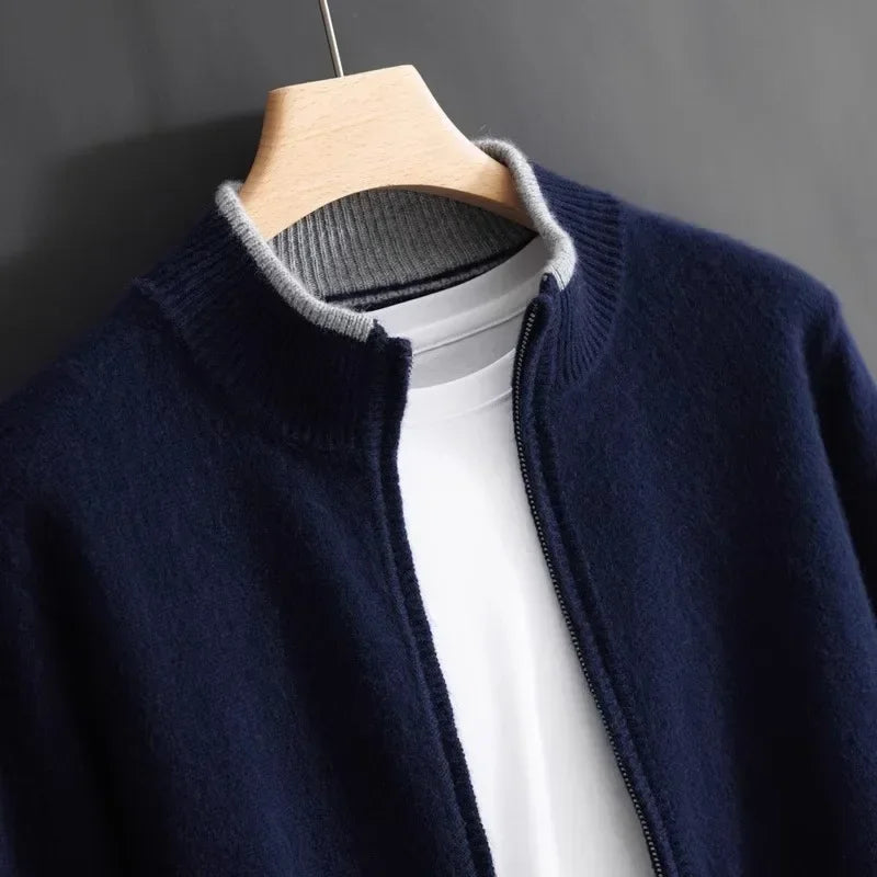 Zachary | Gilet Zippé Homme à Col Montant | Cardigan Minimaliste Uni et Élégant