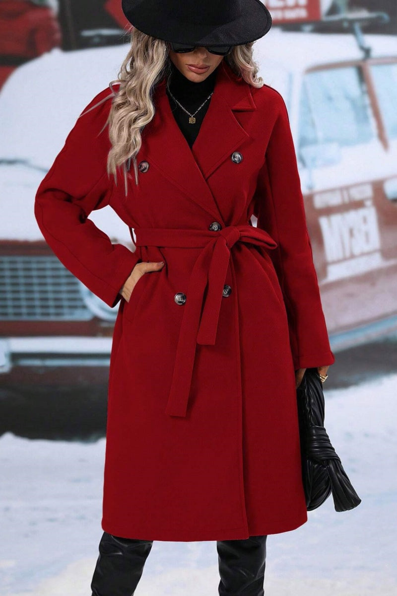 Henriette | Manteau Long Femme Laine Mélangée, Coupe Relax, Double Boutonnage & Ceinture Élégante