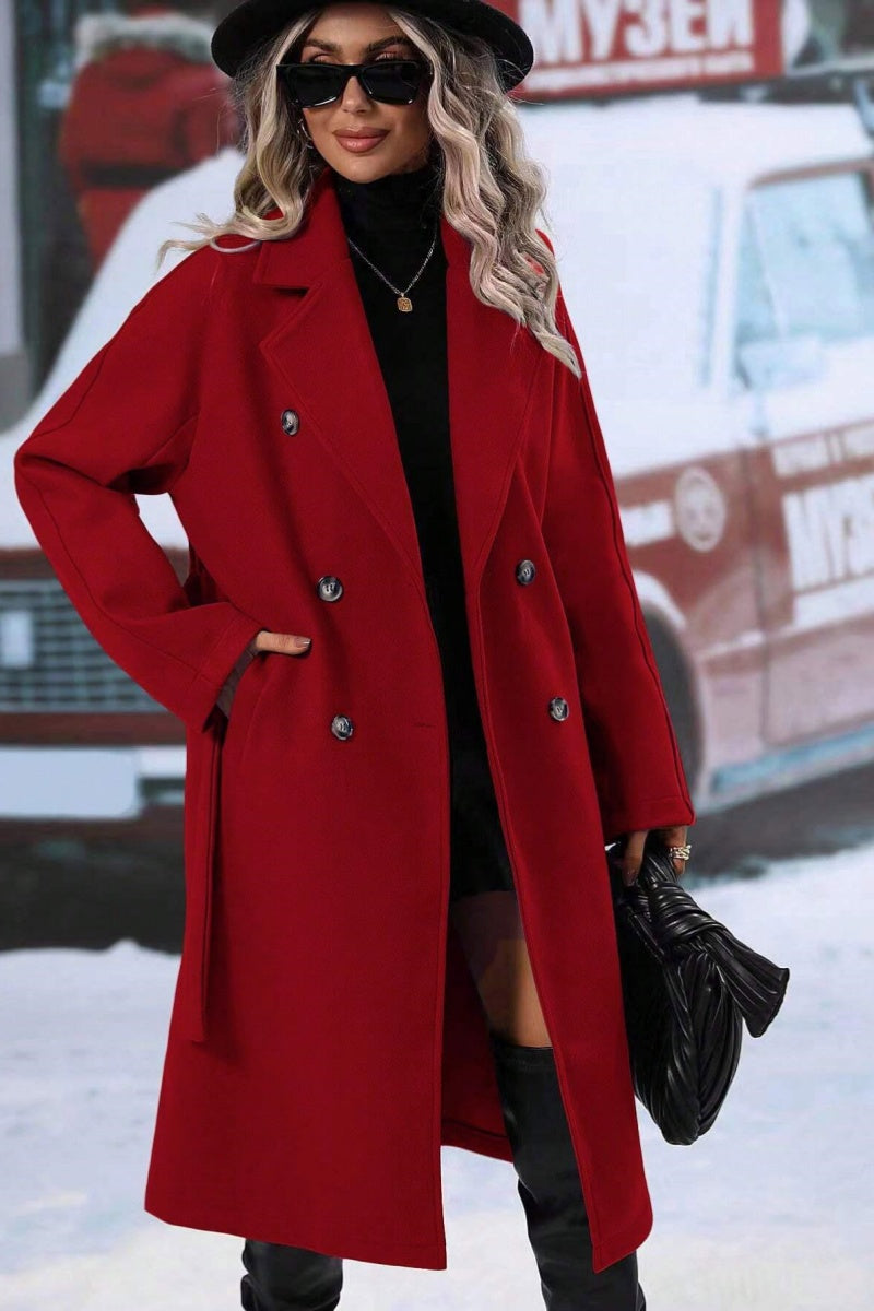 Henriette | Manteau Long Femme Laine Mélangée, Coupe Relax, Double Boutonnage & Ceinture Élégante