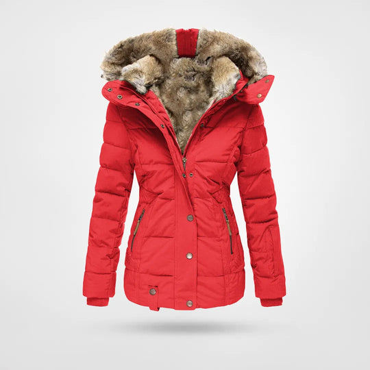 Carmeline | Veste Femme Hiver Luxueuse avec Capuche et Doublure en Fourrure Chaude
