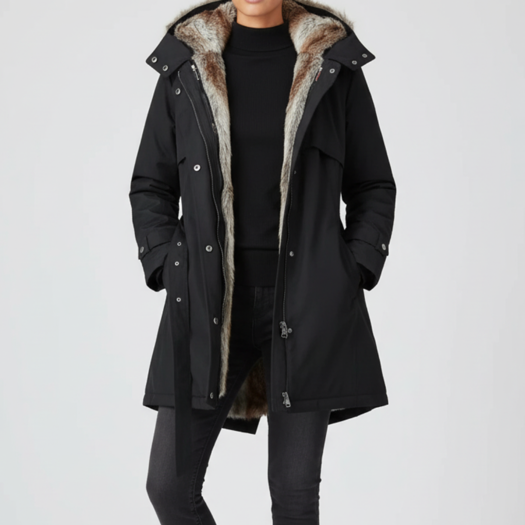 Parka Femme Elégante avec Capuche et Ceinture, Doublure Douce, Coupe Confortable