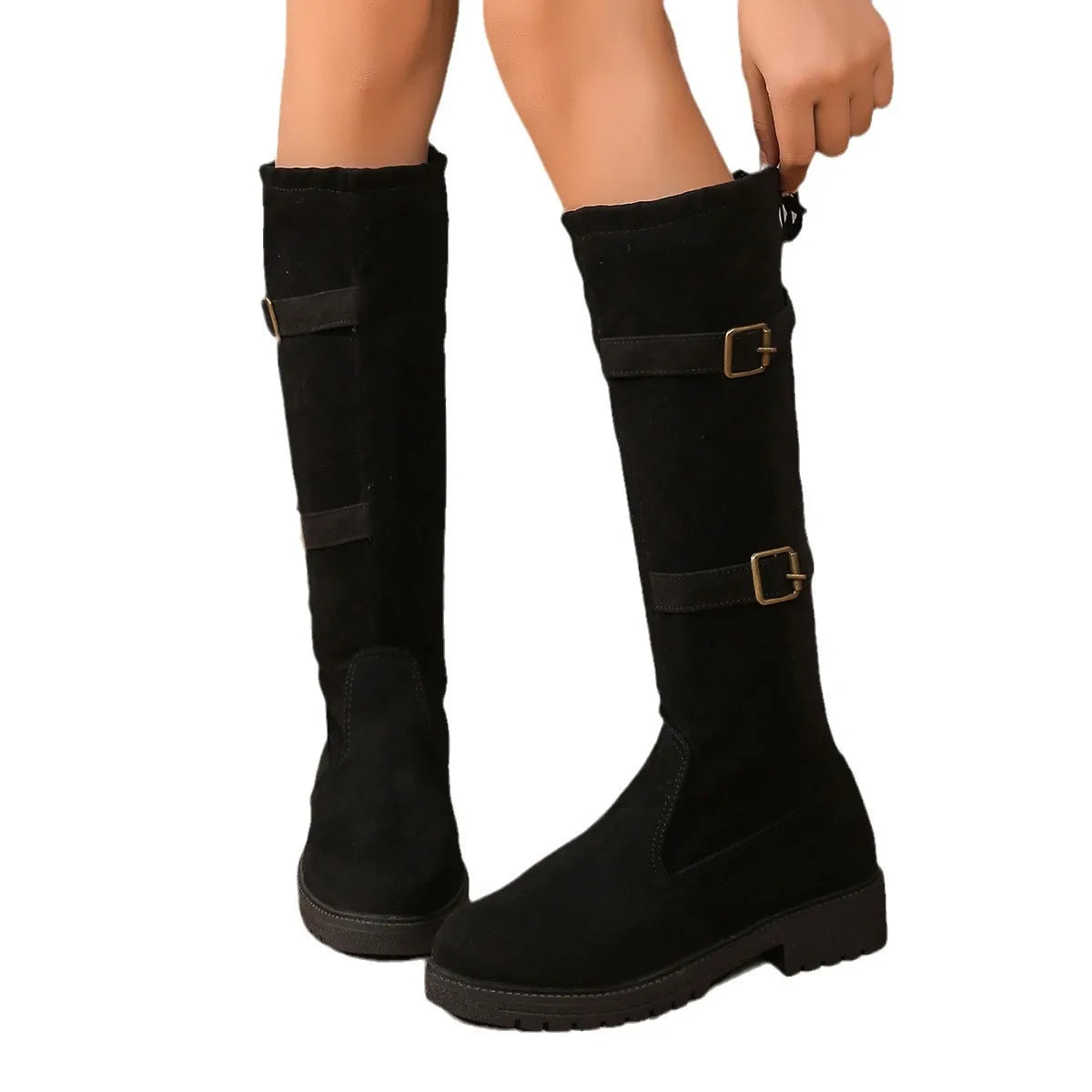 Oriane | Bottes Hautes Femme Noires à Talon Bas & Silhouette Classique