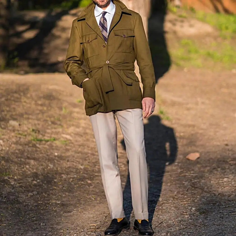 Jack | Manteau Boutonné Vintage Homme avec Ceinture – Élégance et Confort