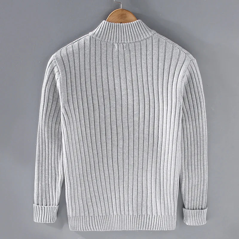 Frank | Cardigan Homme en Maille Côtelée avec Fermeture Zippée et Col Montant