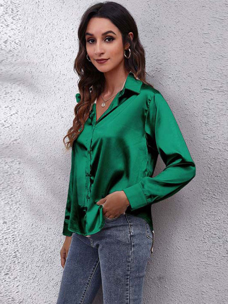 Joëlle-Lou | Blouse Longue à Manches en Satin Élégante pour Femme – Sophistiquée et Confortable