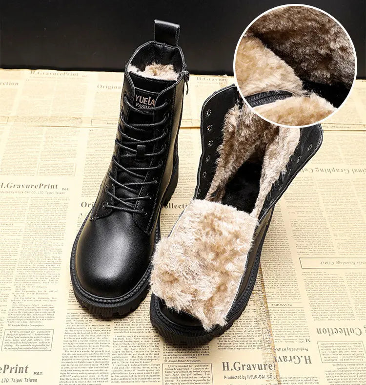 Vionara | Bottines Noires Femme à Lacets, Effet Cuir, Doublure Chaude & Semelle Antidérapante
