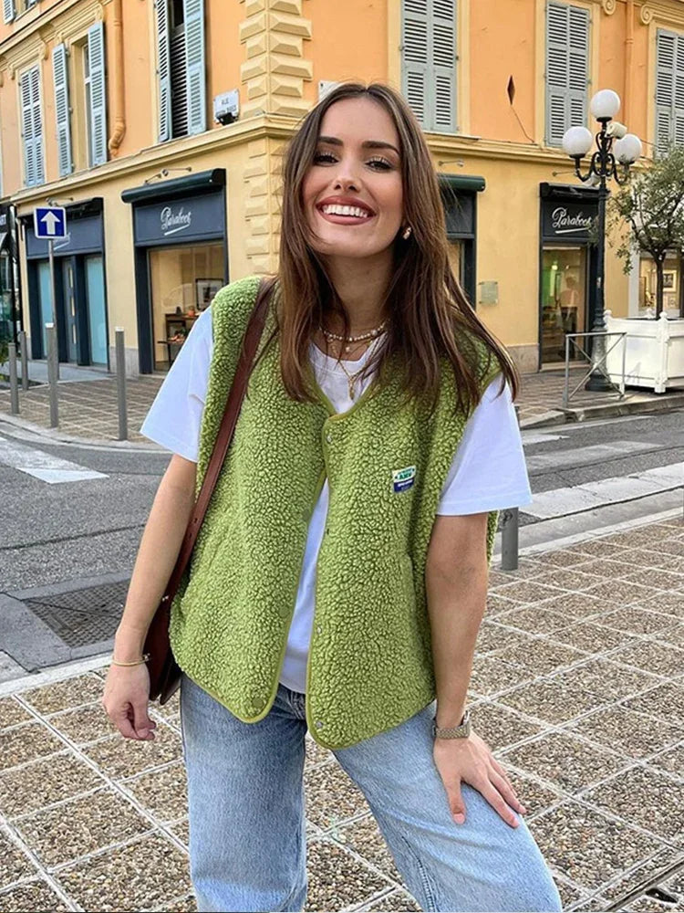 Sidonelle | Veste Sans Manches Femme en Polaire Douce – Gilet Chaud Uni Idéal Mi-Saison