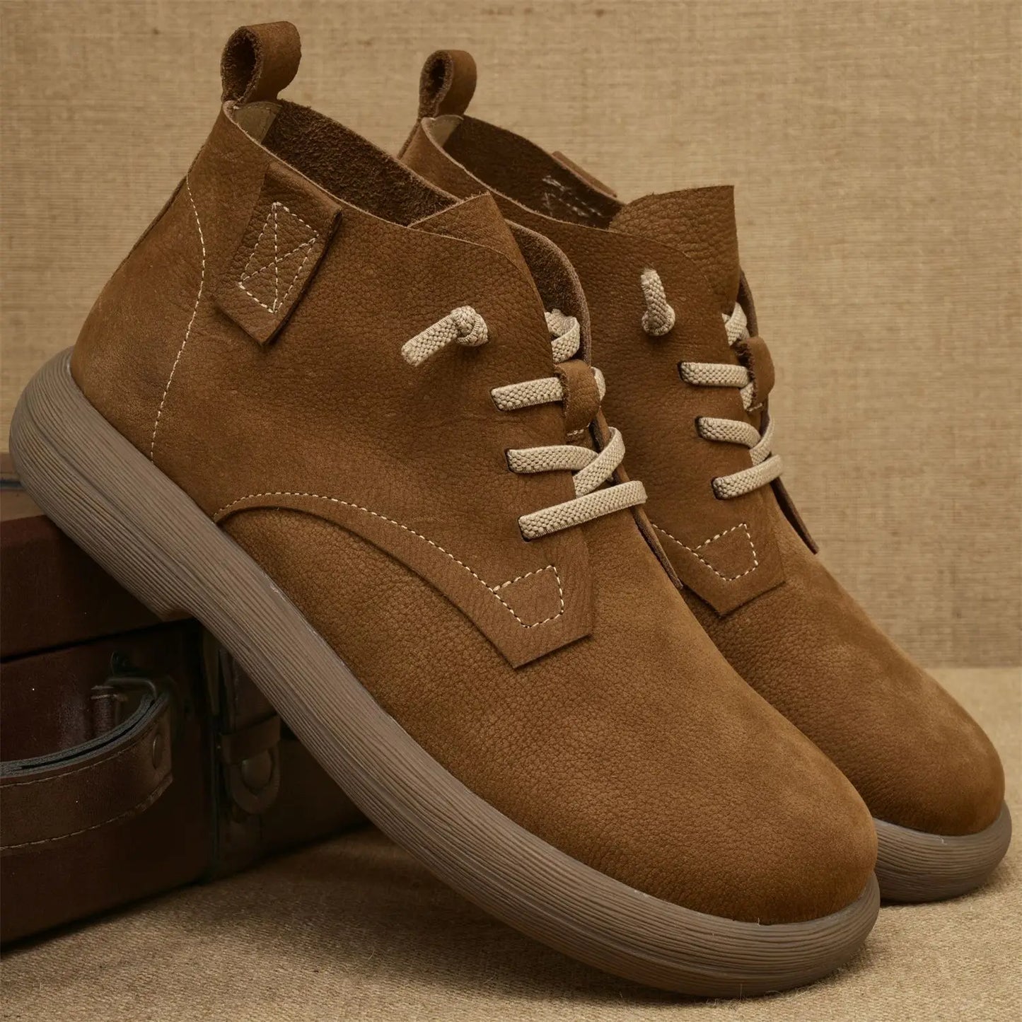 Lancaster | Bottines Homme Vintage à Lacets Courtes avec Semelle Souple et Style Workwear