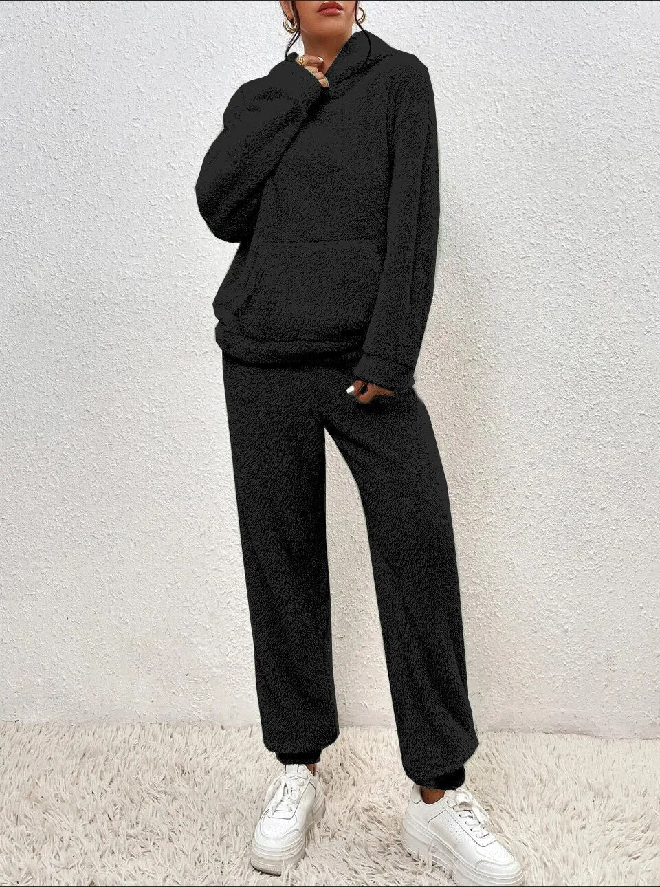 Euphémie | Teddy Lounge Set Femme Deux Pièces Chaud avec Sweat à Capuche et Pantalon Confortable