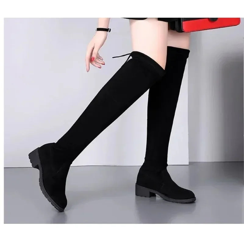 Orlane | Cuissardes Noires Femme à Lacets & Talons Épais Hauts