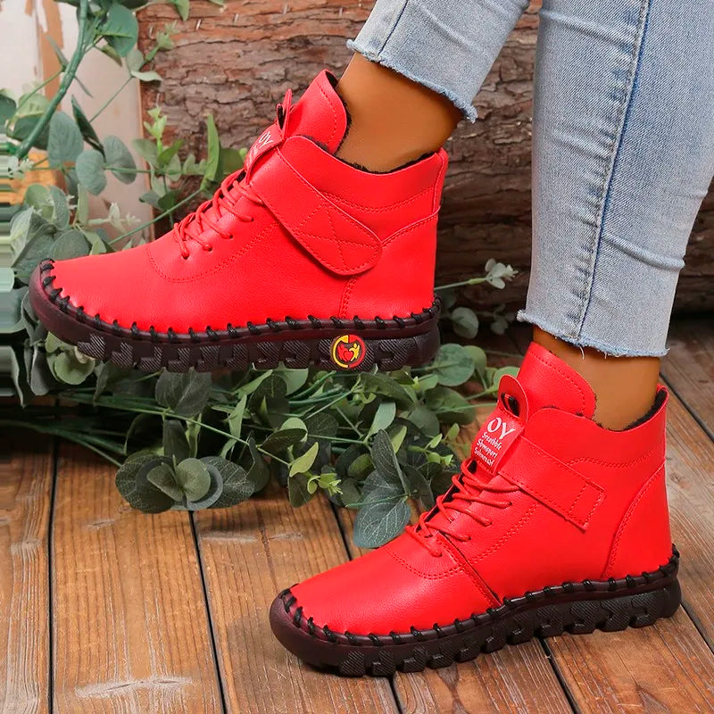 Vianelle | Bottines Femme Hiver Imperméables, Doublées Polaire, à Lacets et Velcro, Semelle Antidérapante