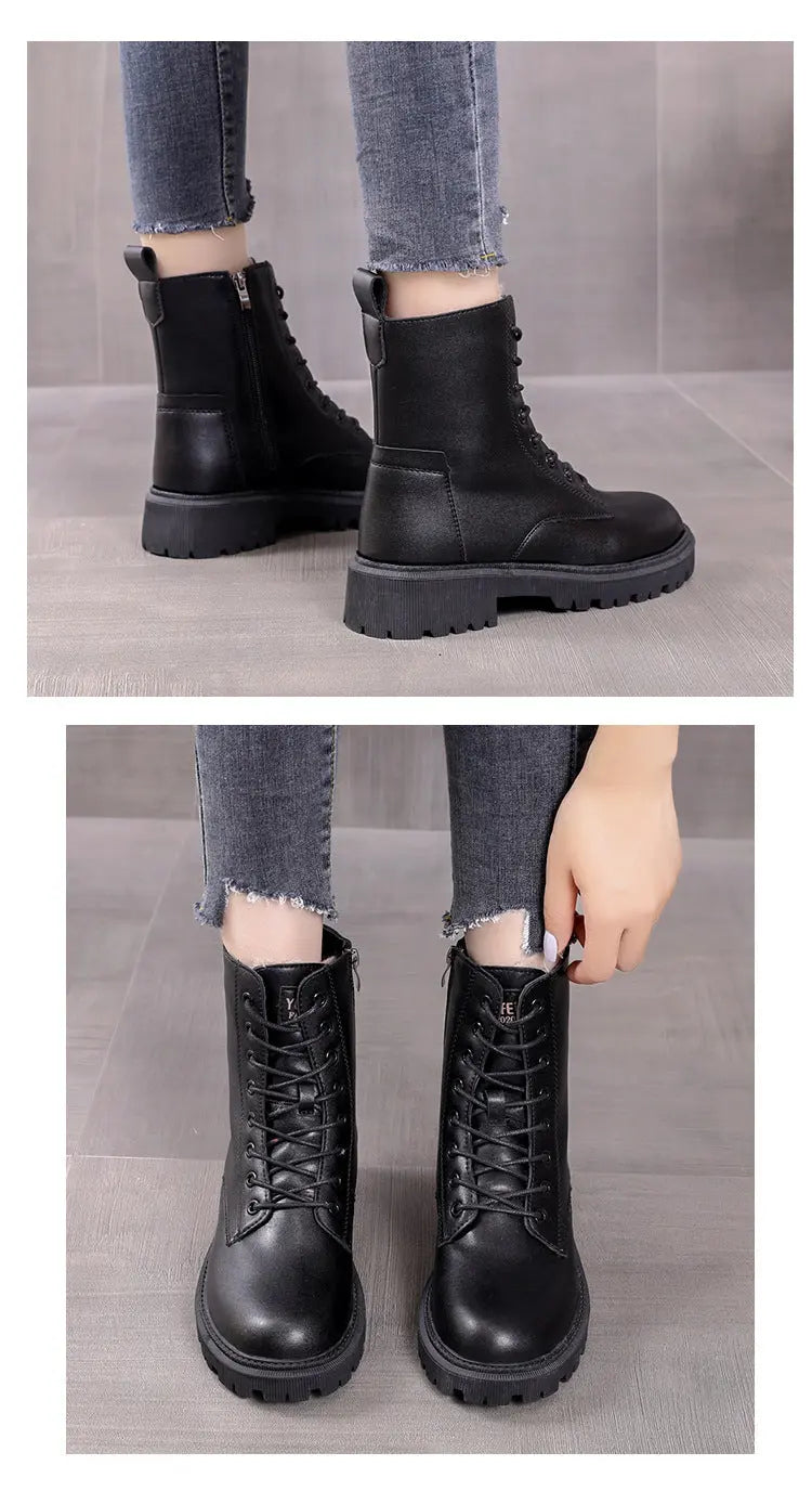 Vionara | Bottines Noires Femme à Lacets, Effet Cuir, Doublure Chaude & Semelle Antidérapante