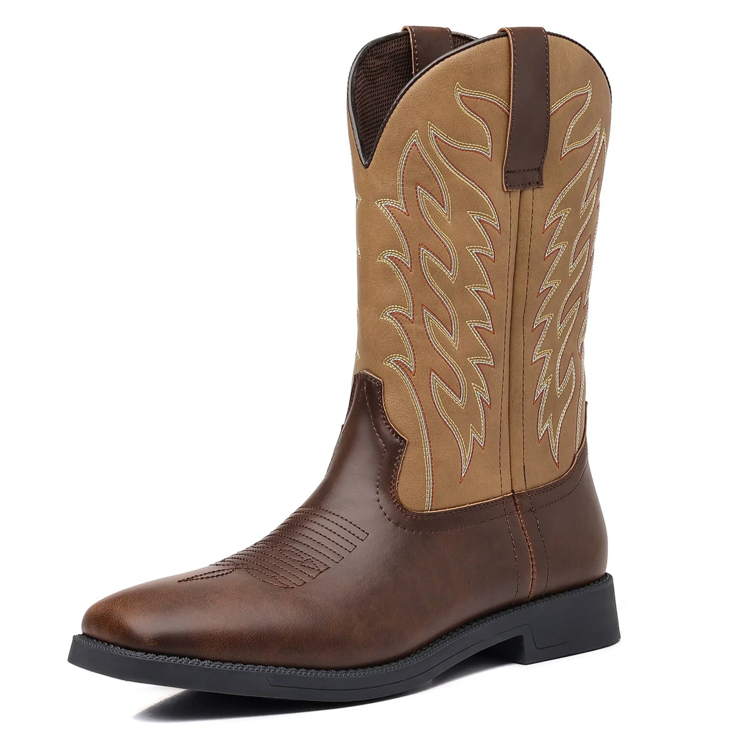 Melrose | Bottes Homme Western Cowboy Mi-Mollet à Bout Carré avec Broderies Classiques