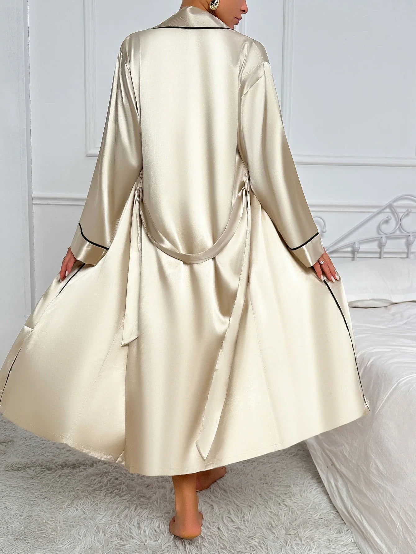 Marielle | Pyjama Femme 2 Pièces avec Robe Longue Manche et Nuisette Décolleté V Élégante