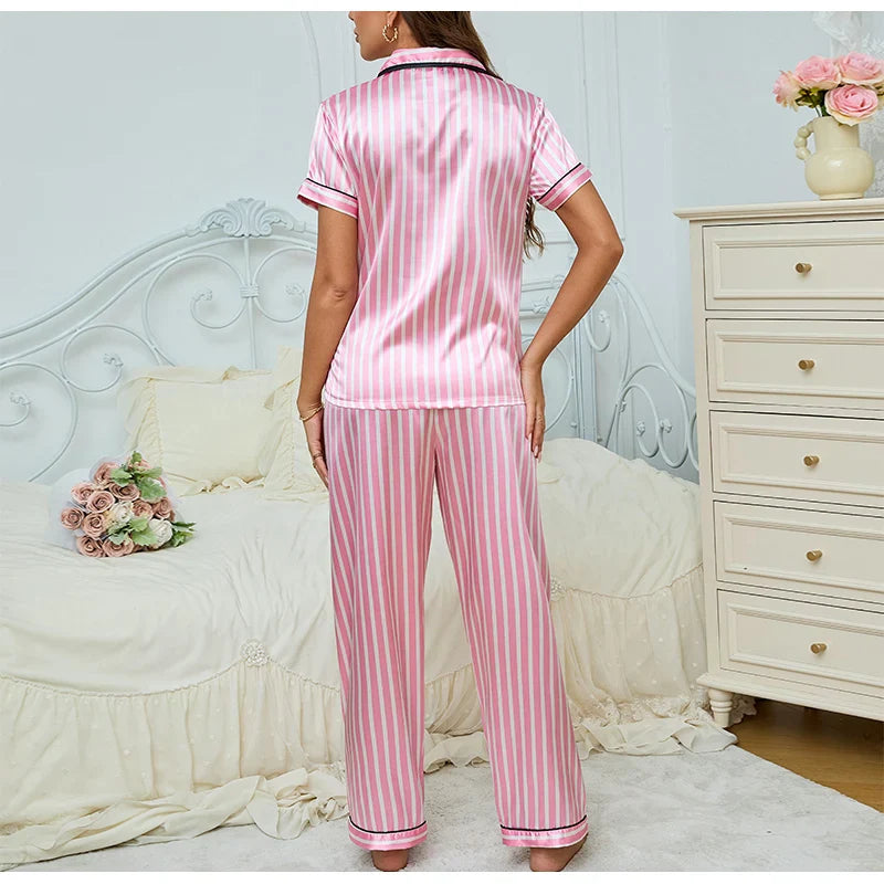 Marine | Pyjama Femme 2 Pièces Rose avec Chemise Rayée et Pantalon Confortable