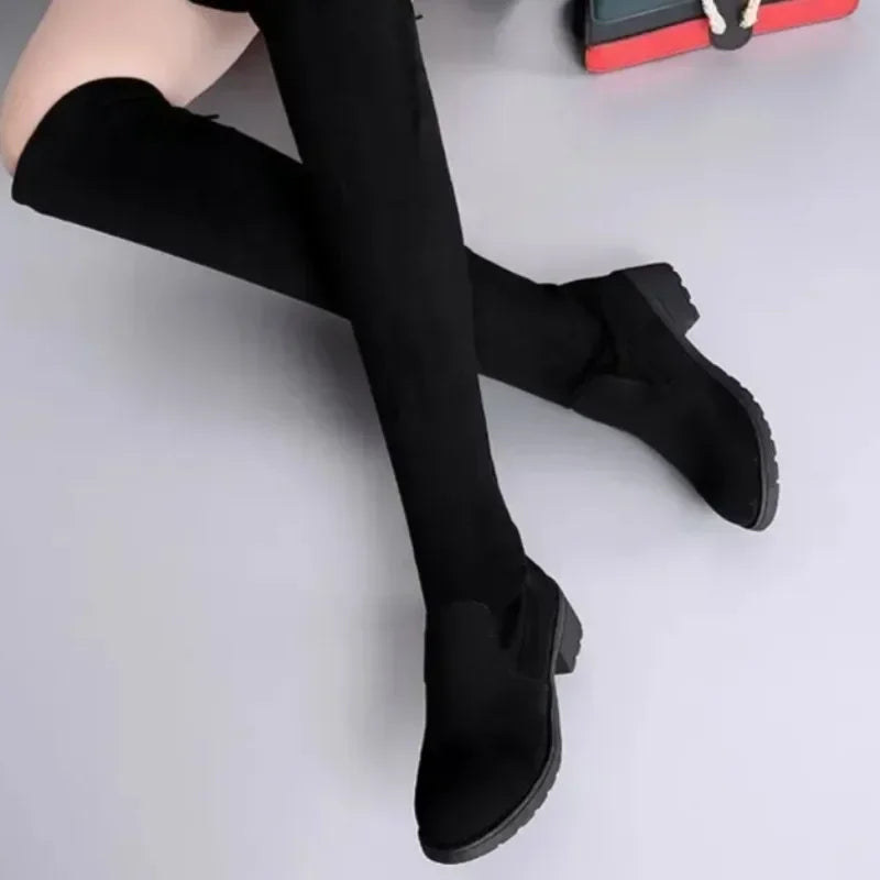 Orlane | Cuissardes Noires Femme à Lacets & Talons Épais Hauts
