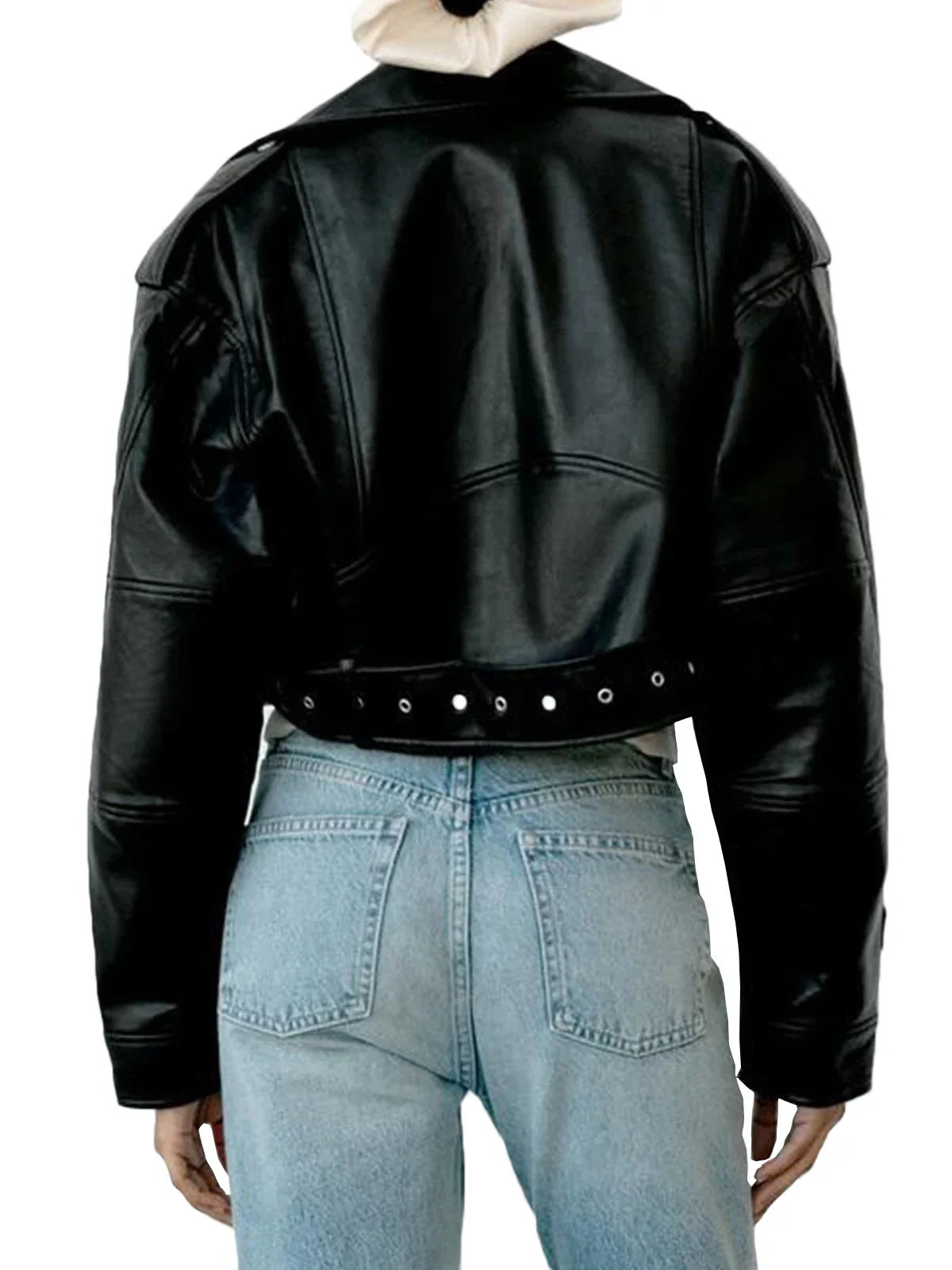 Alarie | Veste Biker Femme Cropped avec Fermeture Asymétrique, Ceinture Taille et Poches Poitrine