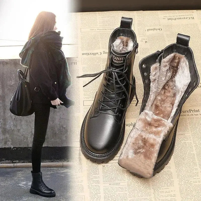 Vionara | Bottines Noires Femme à Lacets, Effet Cuir, Doublure Chaude & Semelle Antidérapante