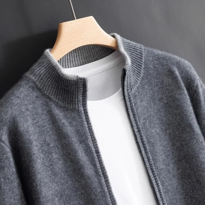 Zachary | Gilet Zippé Homme à Col Montant | Cardigan Minimaliste Uni et Élégant