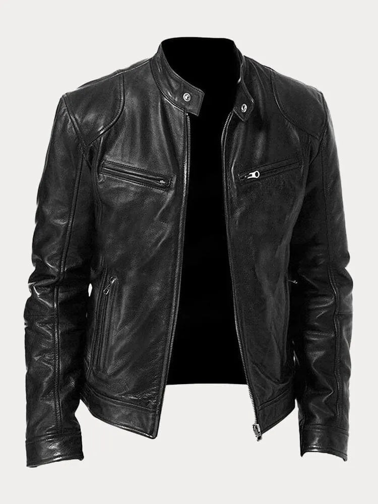 Bernard | Veste en Cuir Moto Homme Zippée avec Poches Multiples et Design Élégant