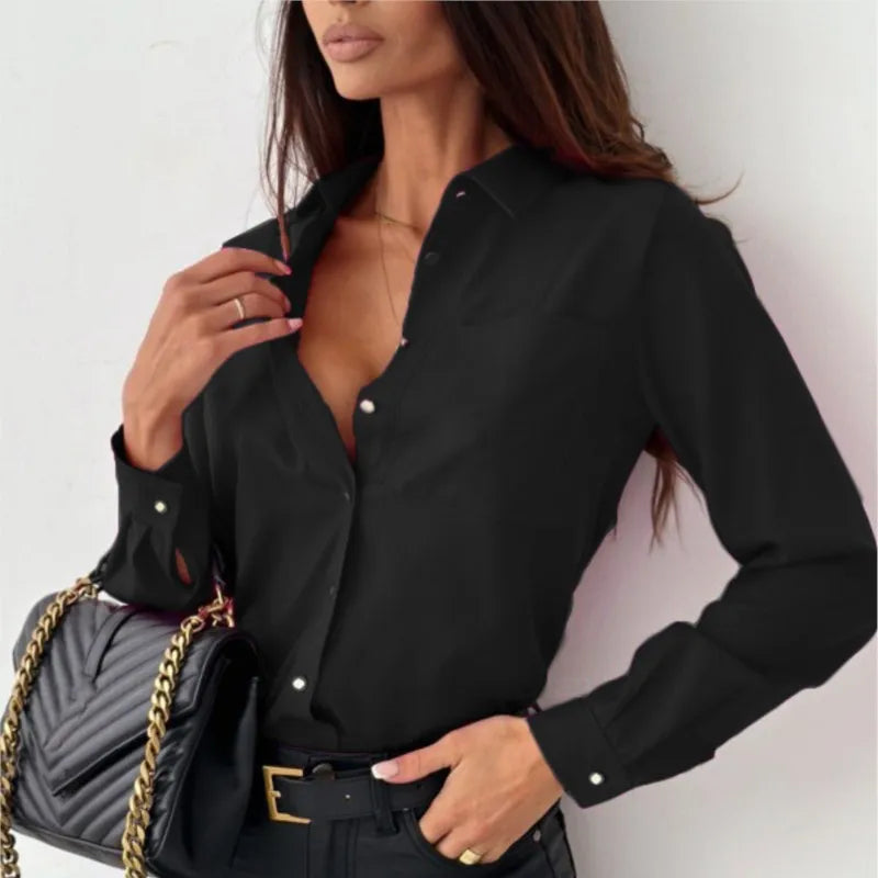 Arlène | Blouse Femme Élégante à Manches Longues avec Col à Revers et Boutons – Tissu Léger Idéal Bureau