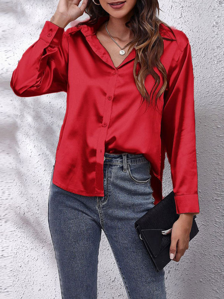 Joëlle-Lou | Blouse Longue à Manches en Satin Élégante pour Femme – Sophistiquée et Confortable