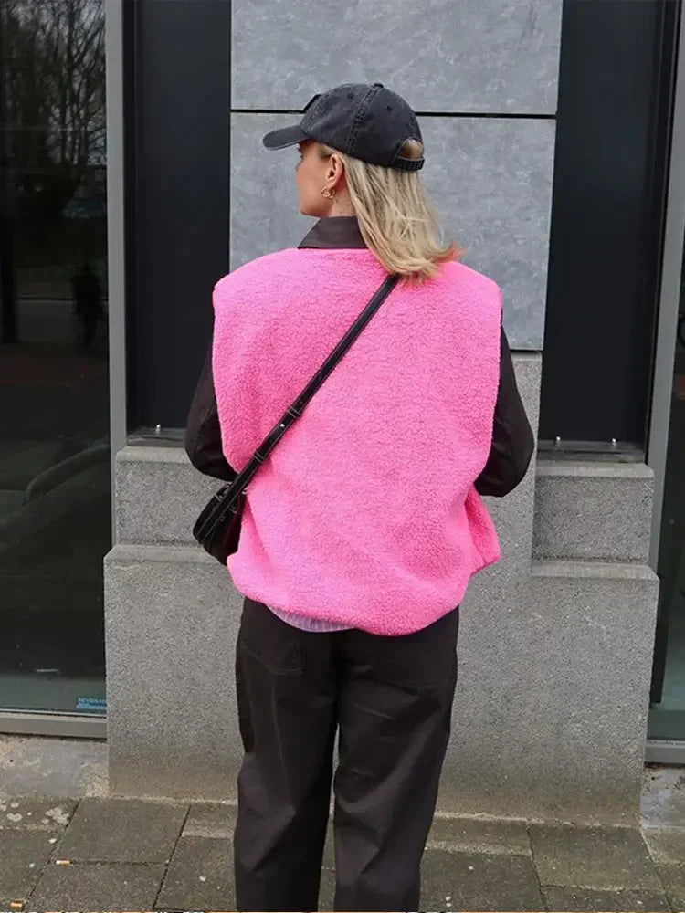 Sidonelle | Veste Sans Manches Femme en Polaire Douce – Gilet Chaud Uni Idéal Mi-Saison