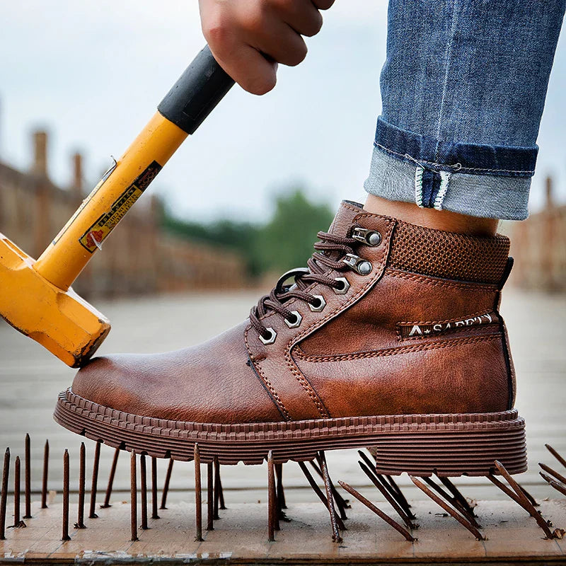 Kingsley | Bottes de Sécurité Homme Marron à Lacets Imperméables avec Embout Acier Antidérapant
