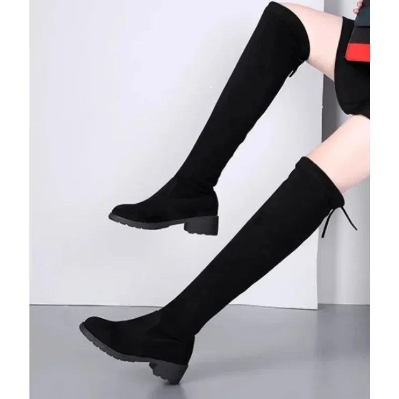 Orlane | Cuissardes Noires Femme à Lacets & Talons Épais Hauts