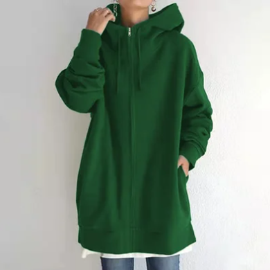 Ismérie | Veste à Capuche Femme Zippée Longue Coupe Ample avec Cordon, Style Décontracté & Confortable