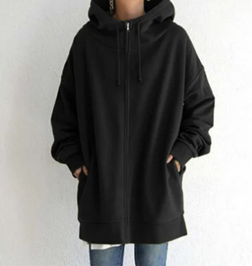 Ismérie | Veste à Capuche Femme Zippée Longue Coupe Ample avec Cordon, Style Décontracté & Confortable