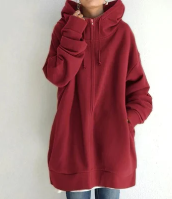 Ismérie | Veste à Capuche Femme Zippée Longue Coupe Ample avec Cordon, Style Décontracté & Confortable