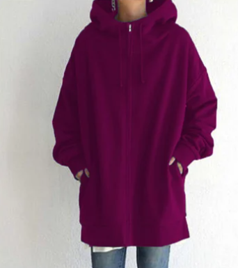 Ismérie | Veste à Capuche Femme Zippée Longue Coupe Ample avec Cordon, Style Décontracté & Confortable